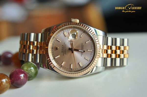 Đồng hồ Rolex Datejust 116231 mặt cọc Minor Demi vàng hồng 18k