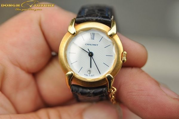 authentic ladies chaumet 18k yellow gold diamond MOP quartz date 26mm watch 2