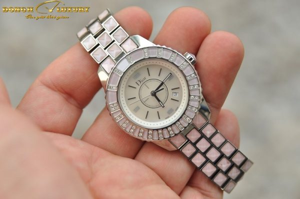 christian dior christal date cd113110 pink sapphire diamond mop 33mm watch 2