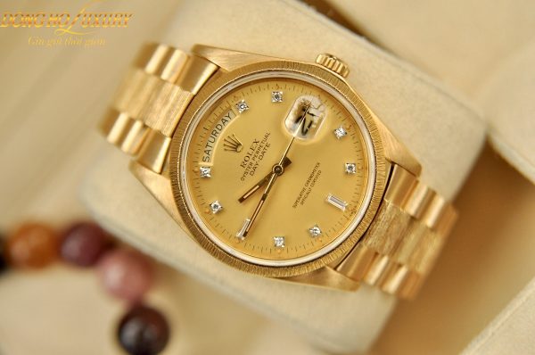dong ho nam rolex champagne president day date 36 yellow gold tapestry dial mens 18078 5 Sao chép