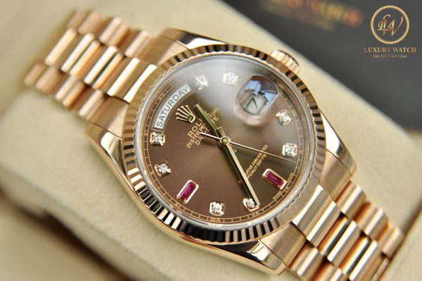 dong ho rolex day date 118235 vang hong 18k coc so ruby do new 98 2