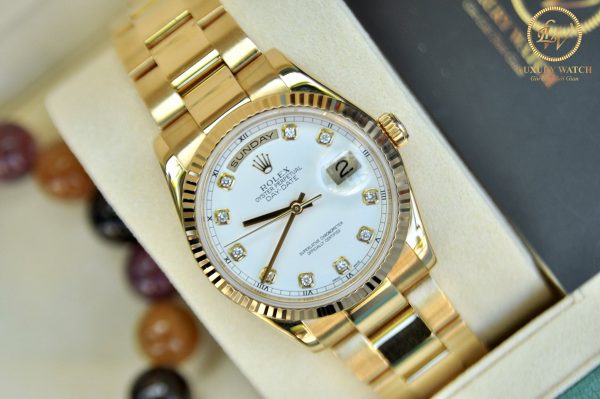 dong ho rolex day date 118238 oyster perpetual vang duc 18k mat trang size 36mm 1