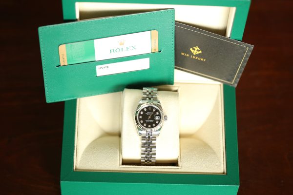 Dong ho Rolex Lady Datejust 179174 Mat den coc so kim cuong 1 2 scaled